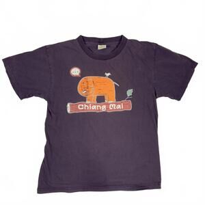 Vintage Distressed Chiang Mai Thailand Elephant Graphic Tee - Size S